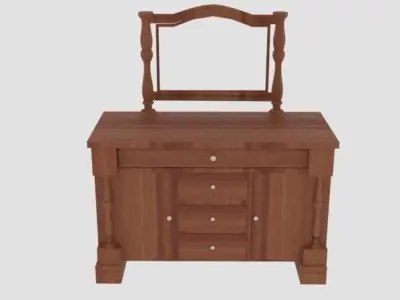 Wooden Drawer with mirror Low-poly 3D model