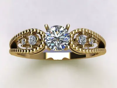 Solitaire Ring with Open Band and Side Brilliant Details 3D print model