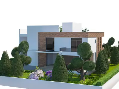 Contemporary House with Yard and Swimming Pool 3D Environment Low-poly 3D model