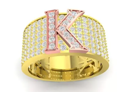 Luxury Initial Letter K Diamond Ring for Men 3689 3D print model