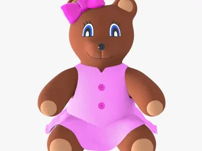 Teddy Bear Girl Toy Brown Stuffed 3D model