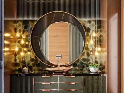 Marble and Wood WC with Copper Details 3D model