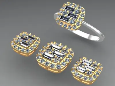 Diamond Solitaire Baguette Ring 3D print model order