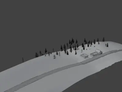 Modern house on a hill with road for car animations  Free low-poly 3D model
