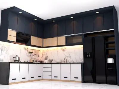 Luxury Minimalist Modern Letter L Kitchen Set 3D model