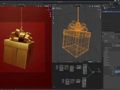 Gift Box Golden 3D - 03 3D model