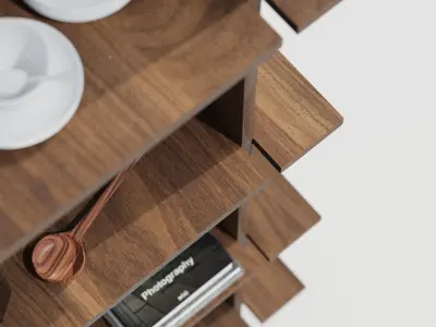 Scandinavian Shelving Walnut Low-poly 3D model