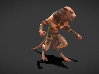 Fantasy Creature - Combat RatMan Low-poly 3D model