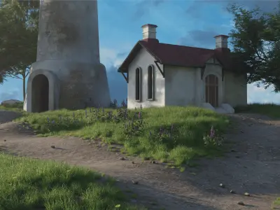 High-Quality Nature Scene with Lighthouse on Cliff   Free 3D model