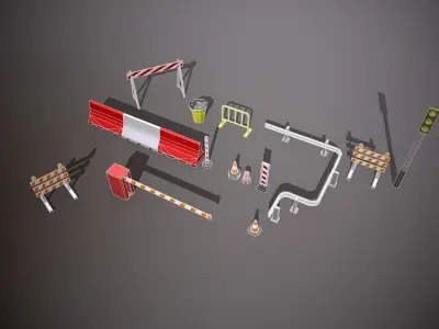 Road paraphernalia set Low-poly 3D model