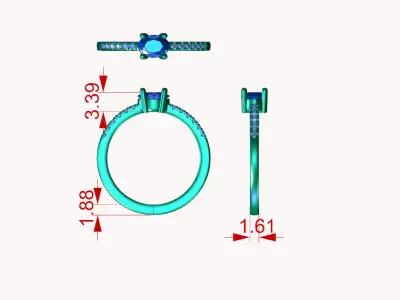 ZDR052 topaz and diamond ring 3D print model