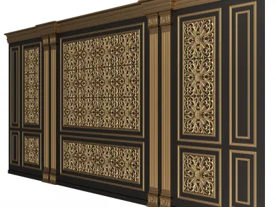 Boiserie Classic Wall with Mouldings 018 Black Low-poly 3D model