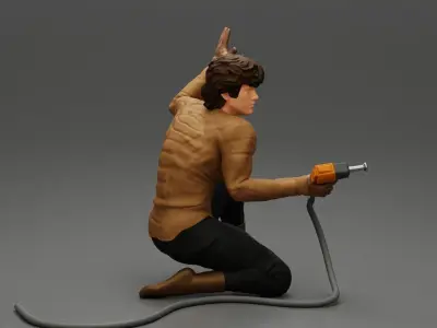 2 Serviceman removing bolt from a wheel using pneumatic gun tire 3D print model