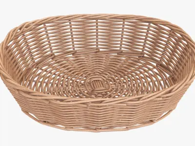 Wicker basket oval light brown 3D model