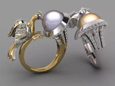 Peacock With Pearl Ring with Daimonds 3D printable Ring 3D print model