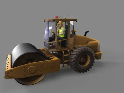 Road Roller Low-poly 3D model
