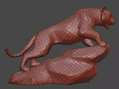 Low Poly Tiger on Rock  Low-poly 3D model