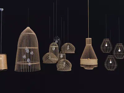 Bamboo rattan Lantern Pendant hanging Lamp  3D model