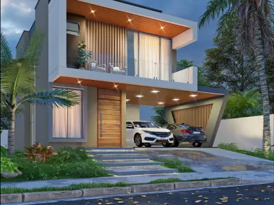 3D model of the exterior scene of the House - Modelo 3D Low-poly 3D model