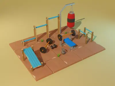 Street Gym Scene  Low-poly 3D model