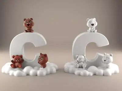 C Letter with Bears STL - Cute 3D Gift Decor 3D print model