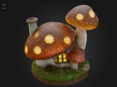 Fantasy Mushroom House Glowing Stylized Forest Home 3D model