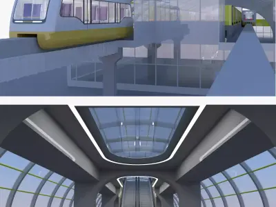 Monorail station with trains 3D model