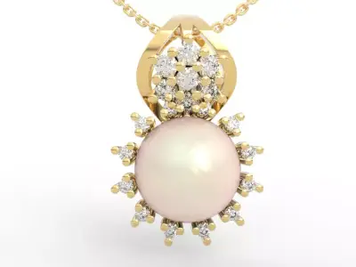 Halo Diamond Pearl Pendant Necklace 3D print model