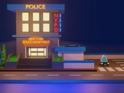 Low Poly Police Department Cartoon Low-poly 3D model