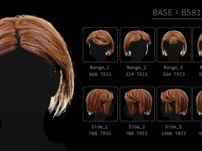 Realtime Hair - Bob Hair Builder Low-poly 3D model