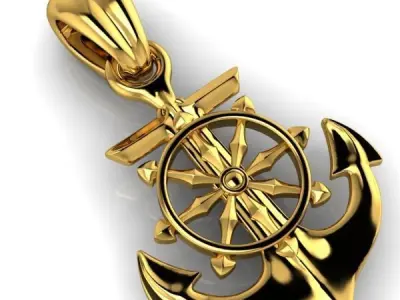 Anchor Pendant With Ship Wheel pendant necklace charm  3D print model