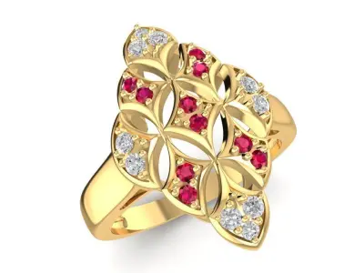 Luxury Floral Ruby Diamond Ring for Women 1730 3D print model