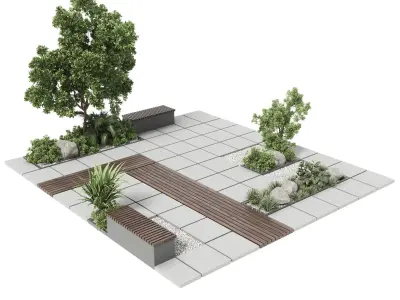Urban Environment Urban Furniture Green Benches 3D model