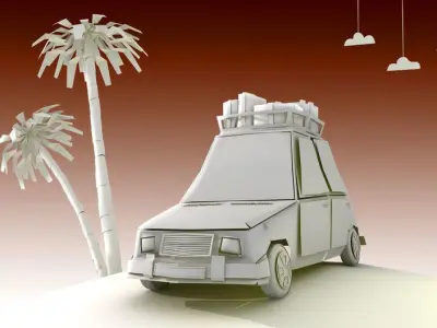 Paper Car Low-poly 3D model