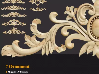 7 Decorative Collection wood carvings 3D model