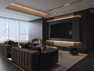 Livingroom and Kitchen 3D model