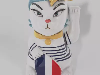 Maneki Neko with Seven Lucky Gods - Japanese Lucky Cat 3D Model 3D model