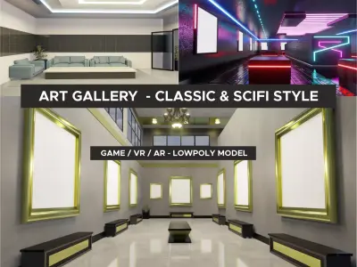 GALLERY SPACE - LOW POLY MODEL - WITH CLASSIC AND SCIFI STYLE Low-poly 3D model
