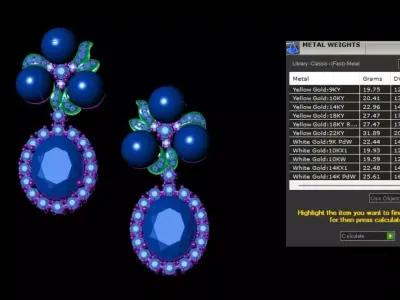 Pearl Blue Topaz And Diamond Earrings 3D print model