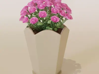 vase 3d model roses in pot 3D model