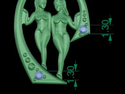 Gemini Harmony Golden Zodiac Twins Pendant 3D print model