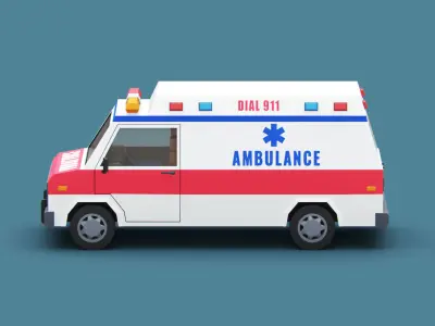 Stylized Cartoon Ambulance Vehicle 80s Low-poly 3D model