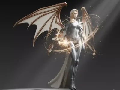 Fantasy Angel Warrior Winged Female Hero Glowing Magic 3D Low-poly 3D model