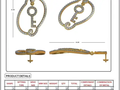 Women Earrings 3dm STL OBJ FBX Render Details 3D print model 9