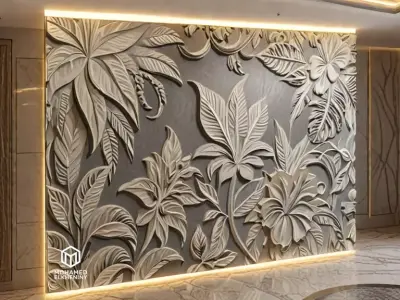 modern floral panel wall decor set relief stl mural CNC 303  3D model