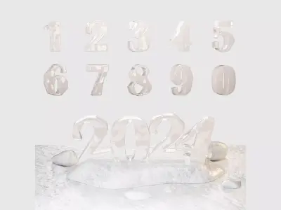Set of numbers made of snow and ice 3D model