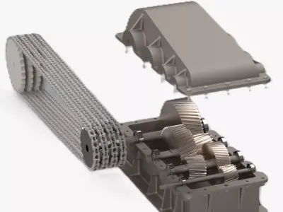 Industrial Gearbox with Chain Drive Mechanical Transmission 3D model