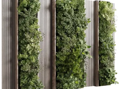 Vertical Wall Garden With Wooden frame Low-poly 3D model