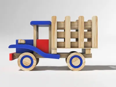 Wooden Toy Truck Car Low-poly 3D model