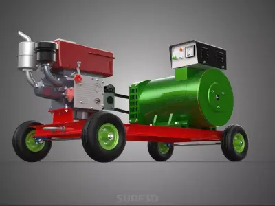 COMPACT SINGLE CYLINDER DIESEL ENGINE POWER GENERATOR SET GENSET 3D model